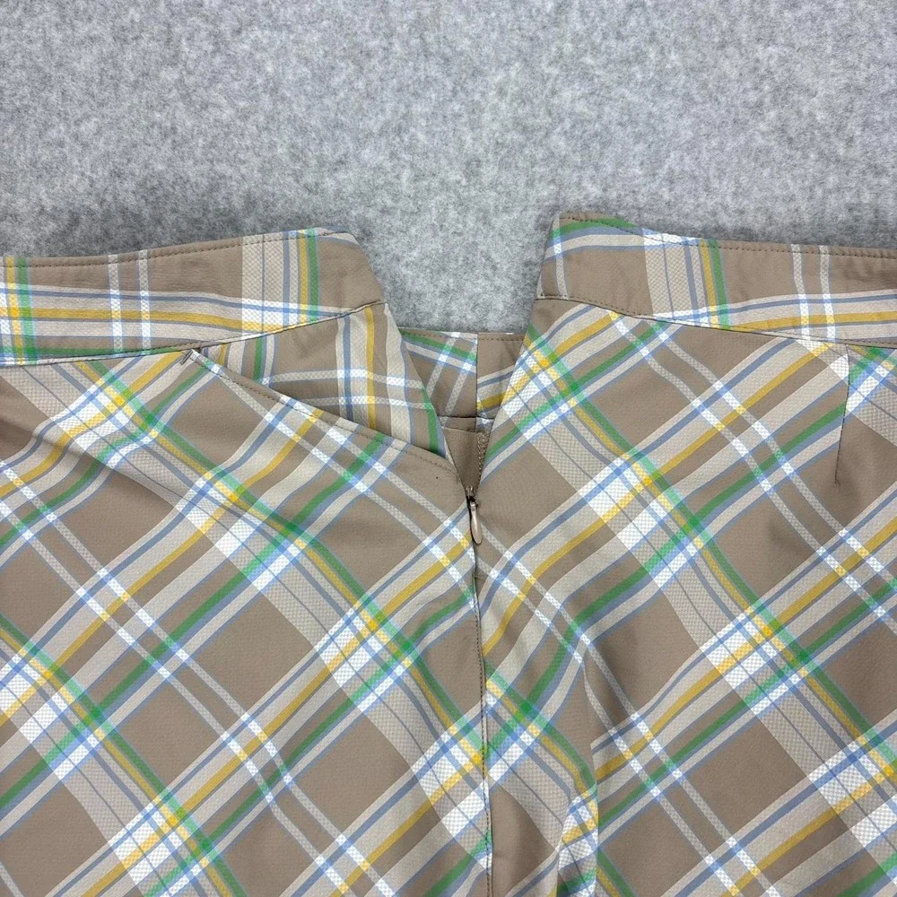 Callaway Skort Womens 12 Tan Green Plaid Mini Golf Performance Stretch Back Zip